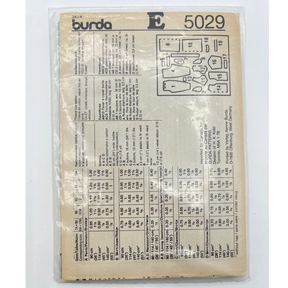 Vintage Burda 5029 Sewing Pattern Kids Boys Girls Vest Pants Dress Size 74-104‎